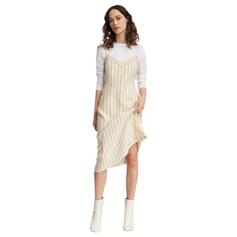Rag & Bone Yellow Striped V-Neck Midi Slip Dress 100%‎ Silk Women's Size M